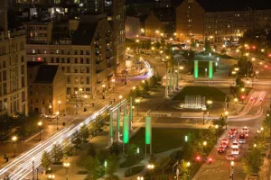 Posterazzi City lit up at Dusk Atlantic Avenue Greenway Boston Massachusetts USA Poster Print, (27 x 9), Varies
