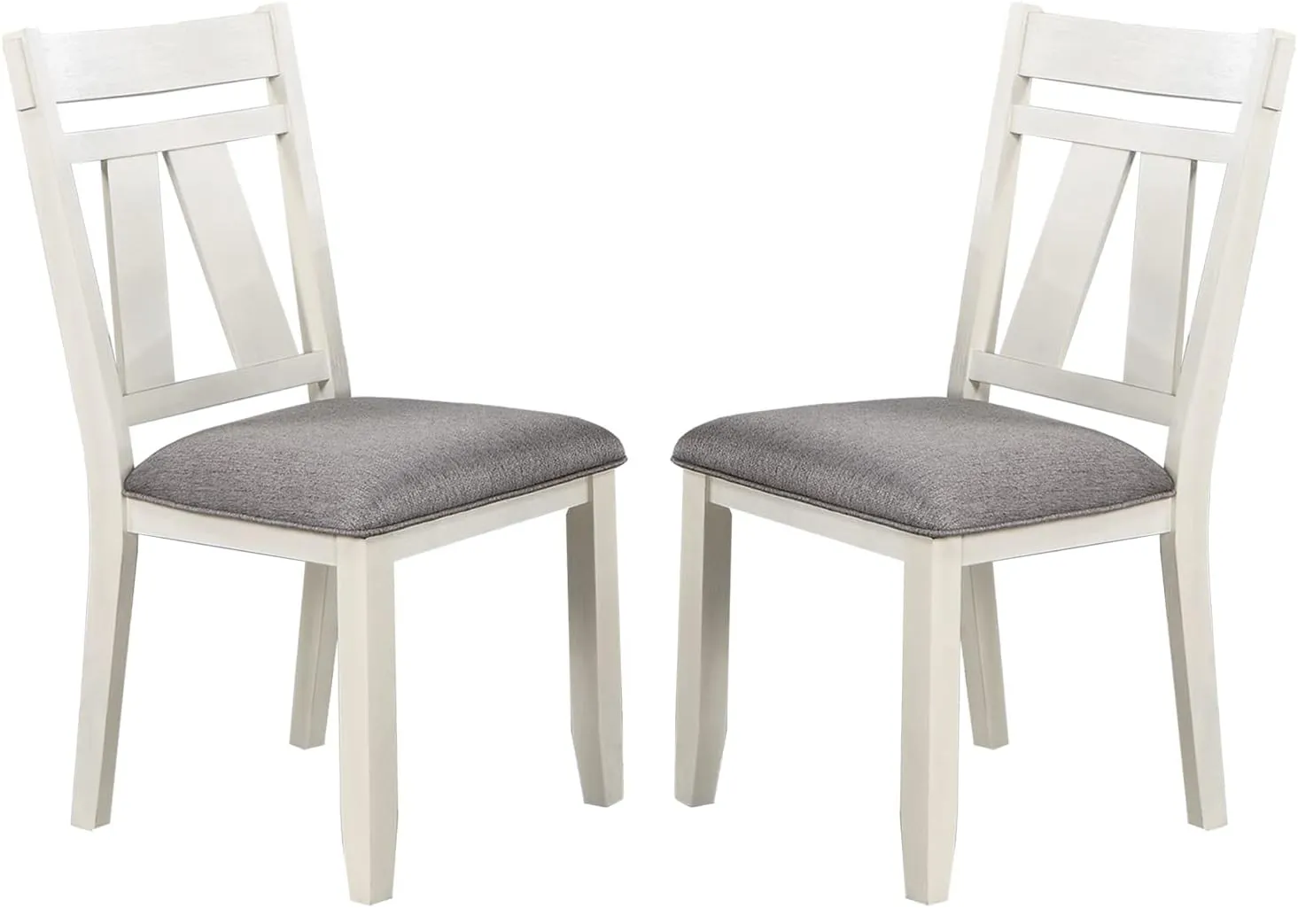 Poundex Set of 2 Dining Chair with Slat Back, Grey&White