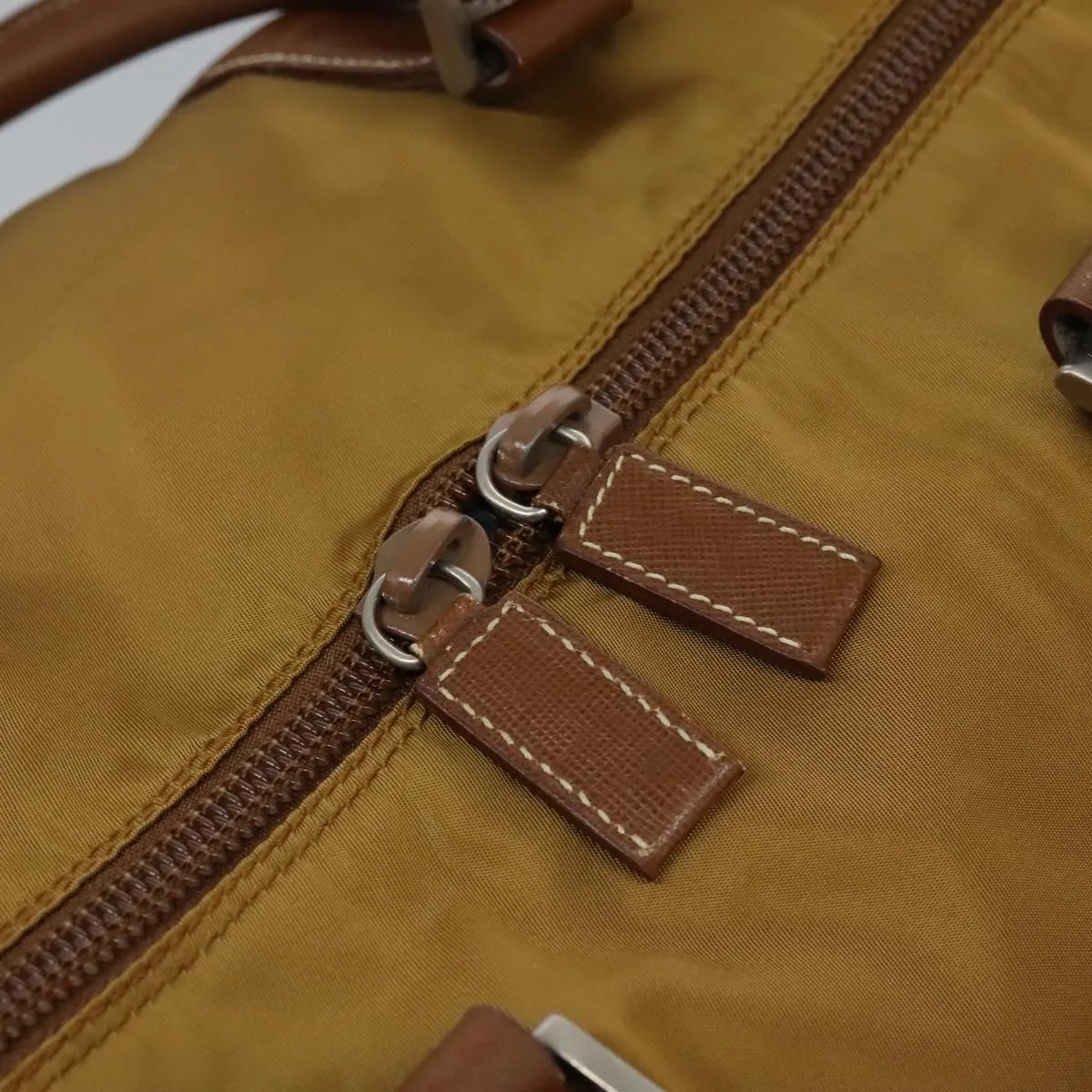 PRADA Boston Bag Nylon 2way Brown Silver Auth bs22967