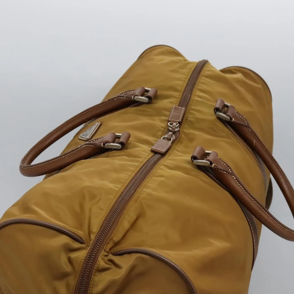 PRADA Boston Bag Nylon 2way Brown Silver Auth bs22967