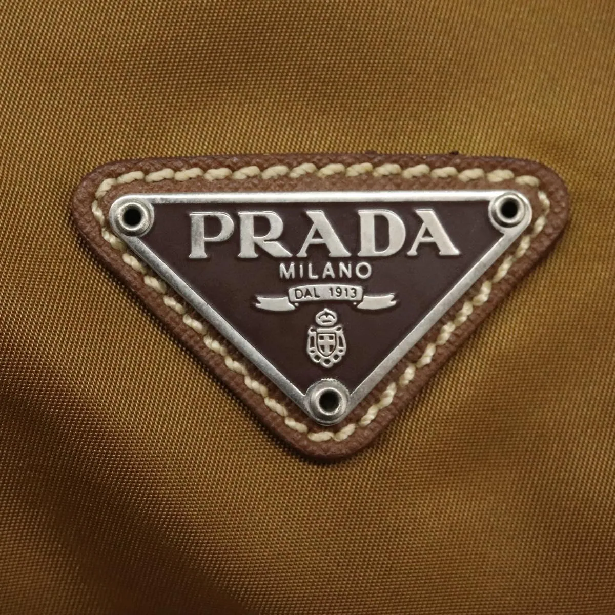 PRADA Boston Bag Nylon 2way Brown Silver Auth bs22967