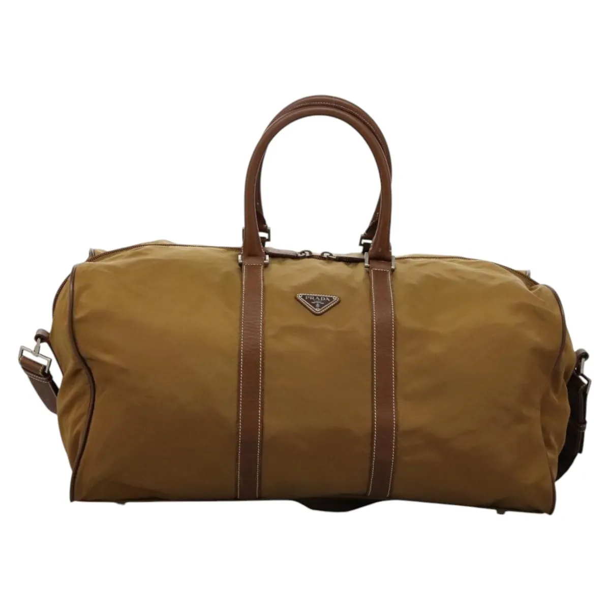 PRADA Boston Bag Nylon 2way Brown Silver Auth bs22967