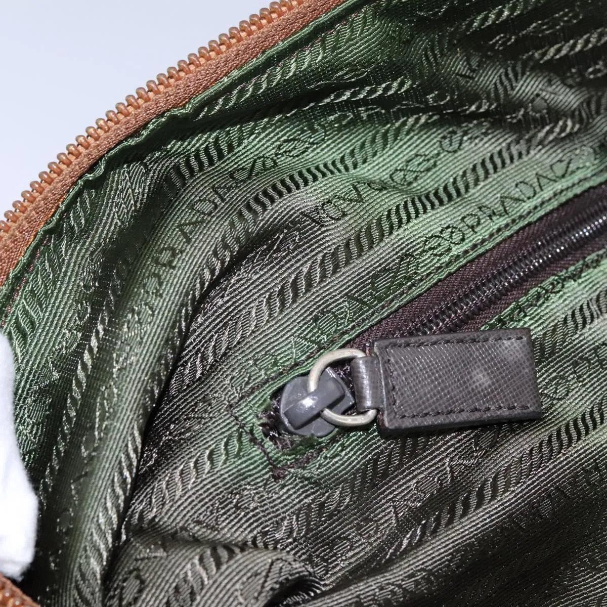 PRADA Boston Bag Nylon 2way Brown Silver Auth bs22967