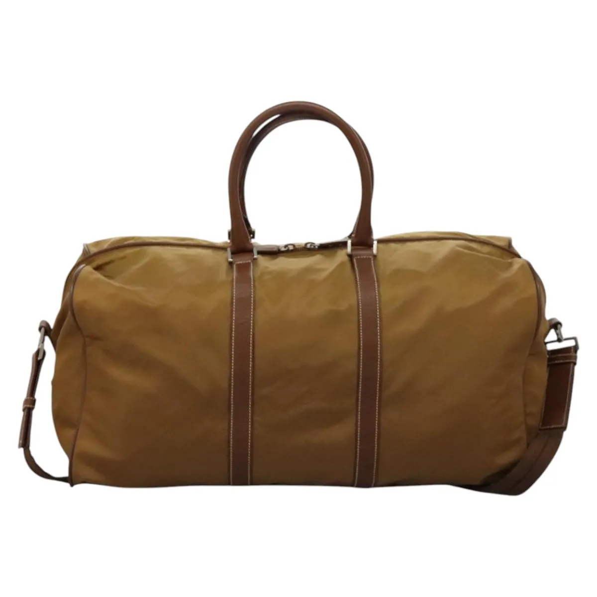 PRADA Boston Bag Nylon 2way Brown Silver Auth bs22967