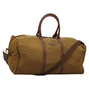 PRADA Boston Bag Nylon 2way Brown Silver Auth bs22967