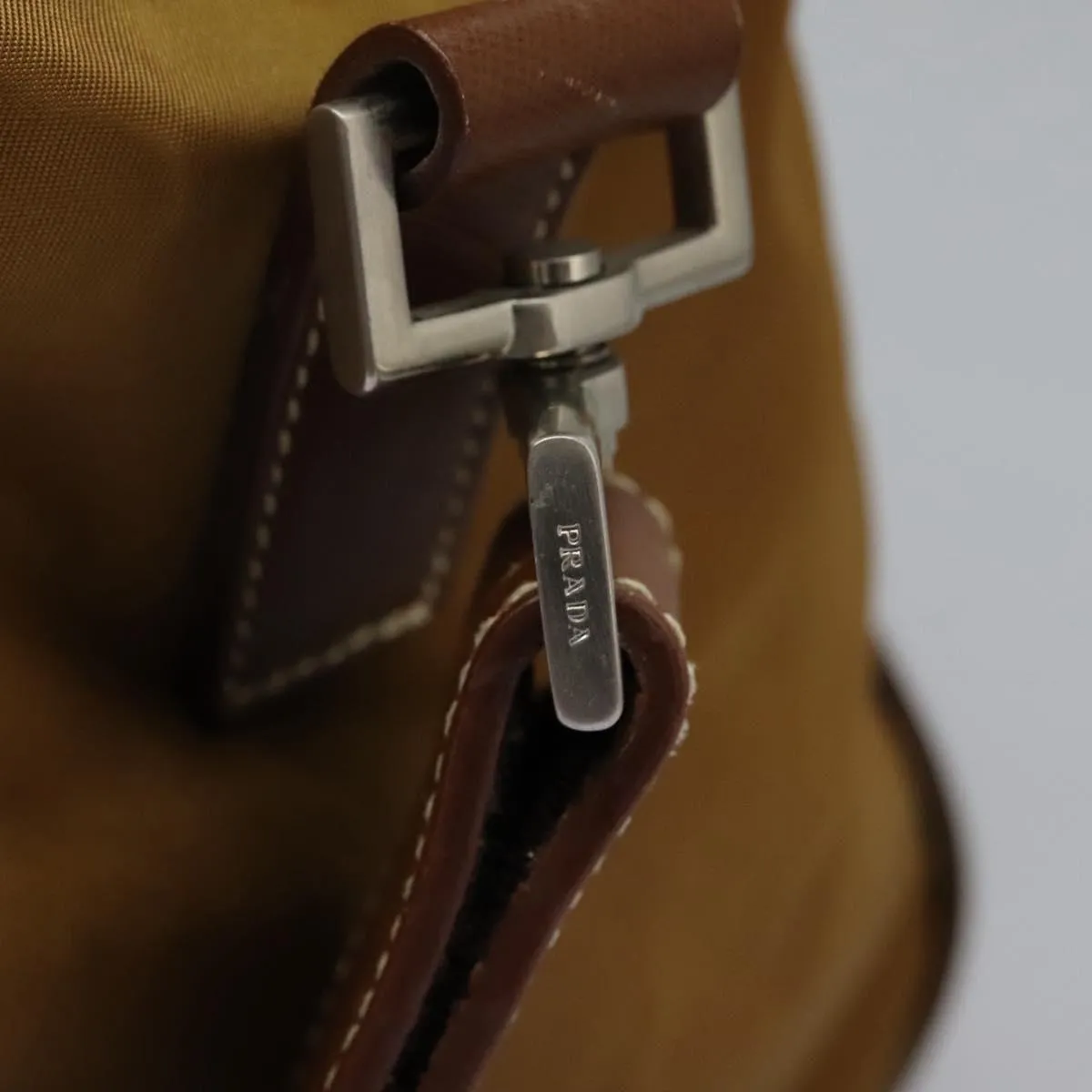 PRADA Boston Bag Nylon 2way Brown Silver Auth bs22967