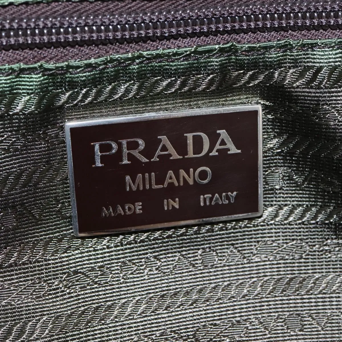 PRADA Boston Bag Nylon 2way Brown Silver Auth bs22967