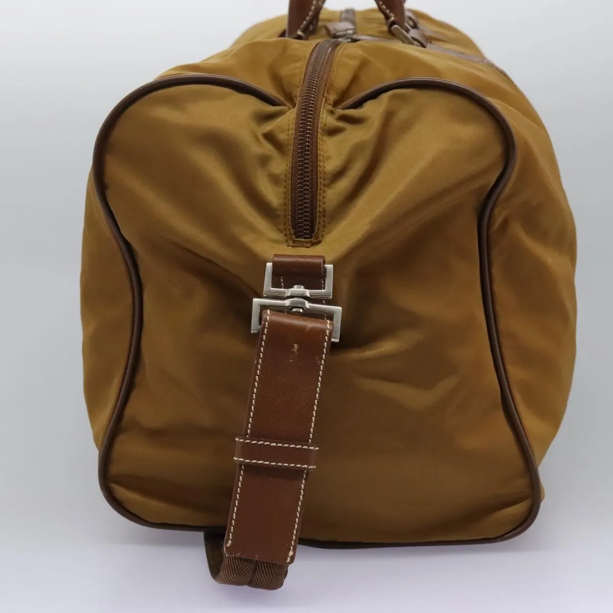 PRADA Boston Bag Nylon 2way Brown Silver Auth bs22967