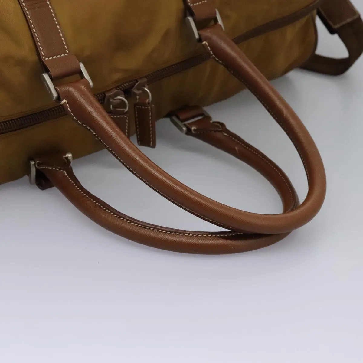 PRADA Boston Bag Nylon 2way Brown Silver Auth bs22967