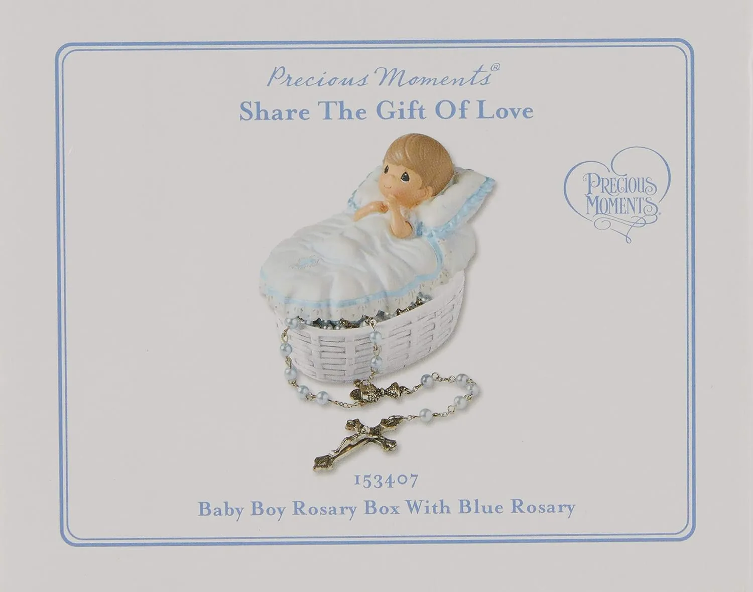 Precious Moments Baptism Gift, Boy's Resin Rosary Box with Hand-Painted Details, Perfect Keepsake, 153409