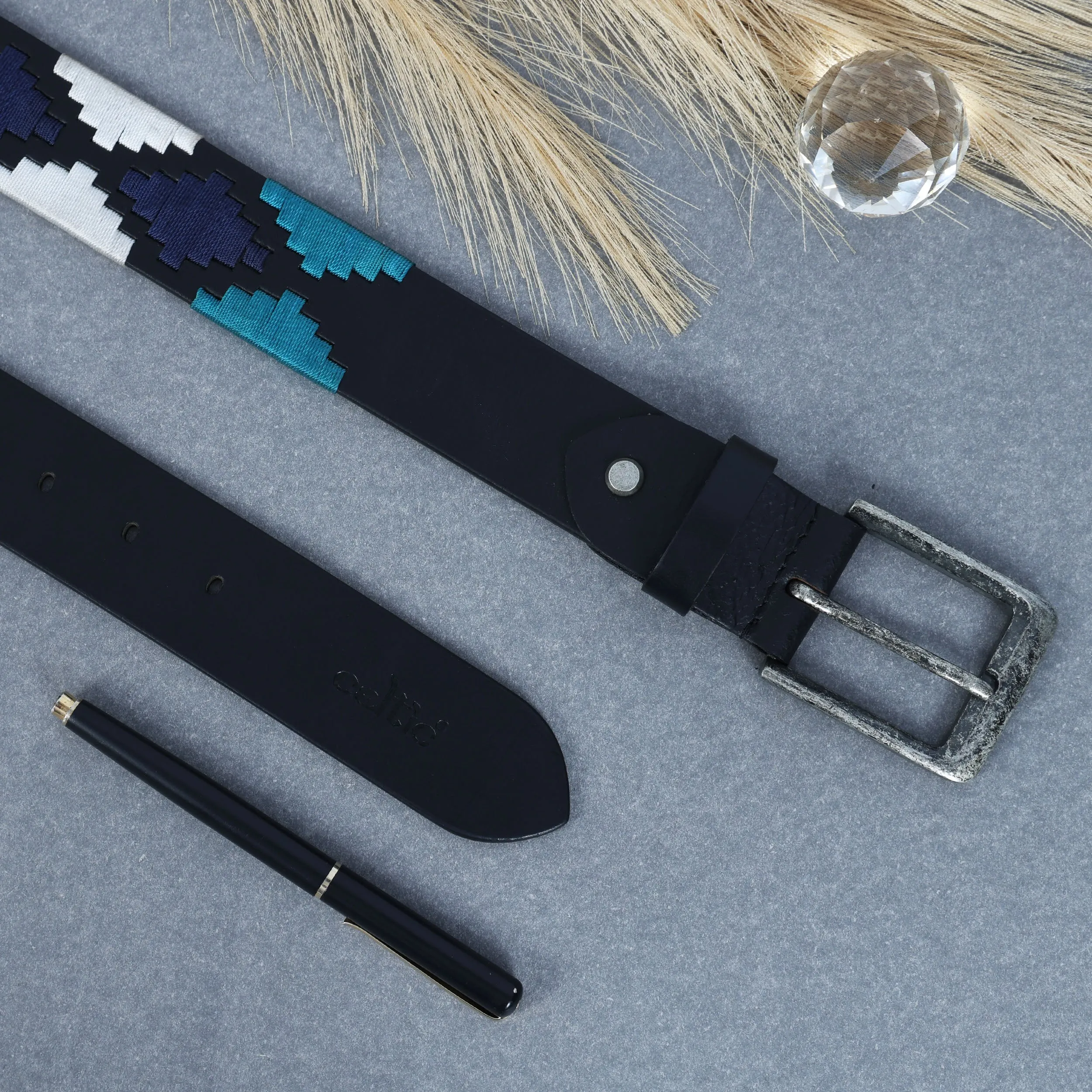 Premium Black Leather Belt with Multi-Color Stitching – Durable & Stylish.LB-872