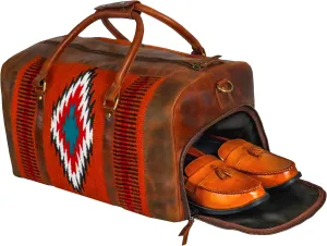 Premium Handmade Duffle Bag leather heavy duty Gym Sports Airplane Overnight Luggage Carry On Unisex Travel Hand woven Rug Bag Wollen Bag Gift for His/Her MO6