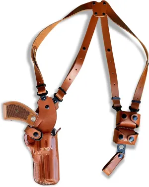 Premium Leather Vertical Shoulder Holster System with Double Speed Loader, for Smith Wesson 38 Special Mod 10 K- Frame 4" Barrel, Right Hand Draw, Brown Color #1471#