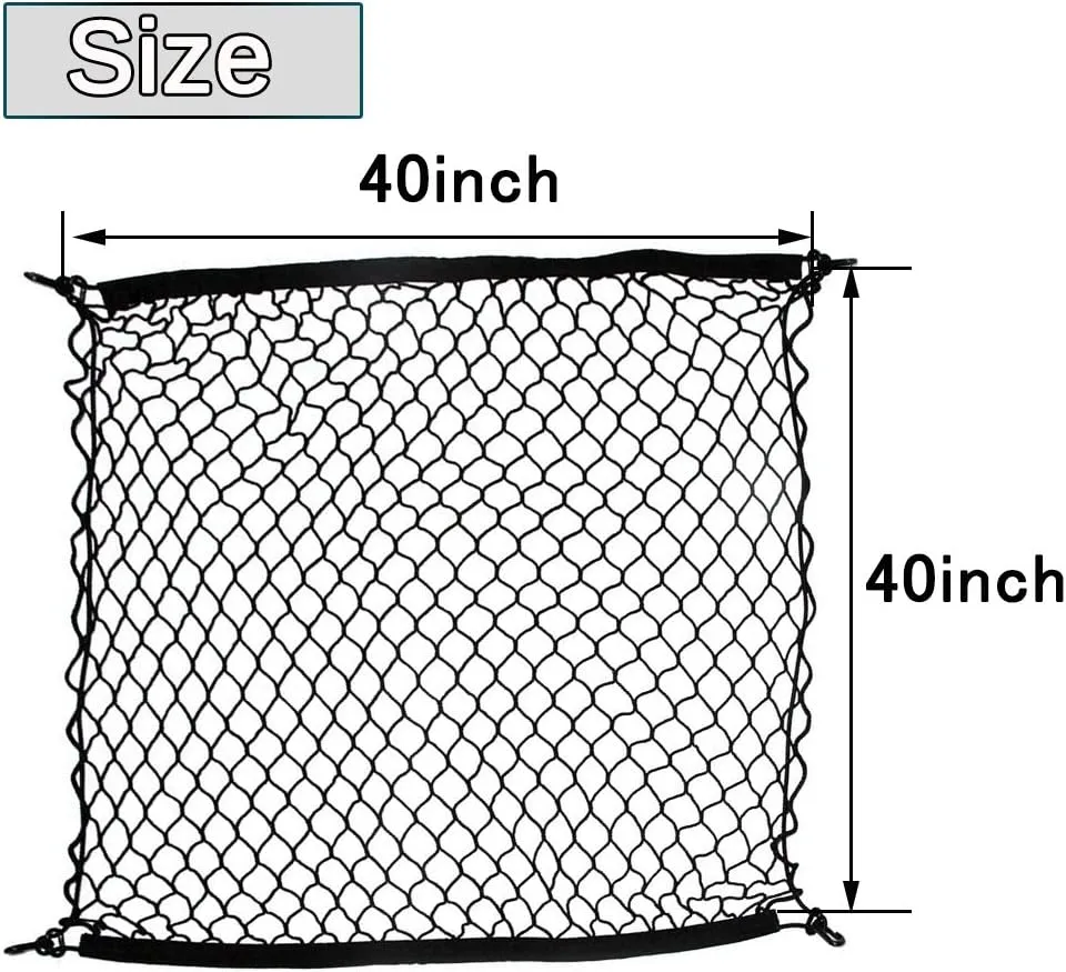 Premium Quality Adjustable Elastic Cargo Net Universal Stretchable Truck Net with Hooks,Storage Bag for Car, SUV, Truck, Pickup Trucks Black 40x40in
