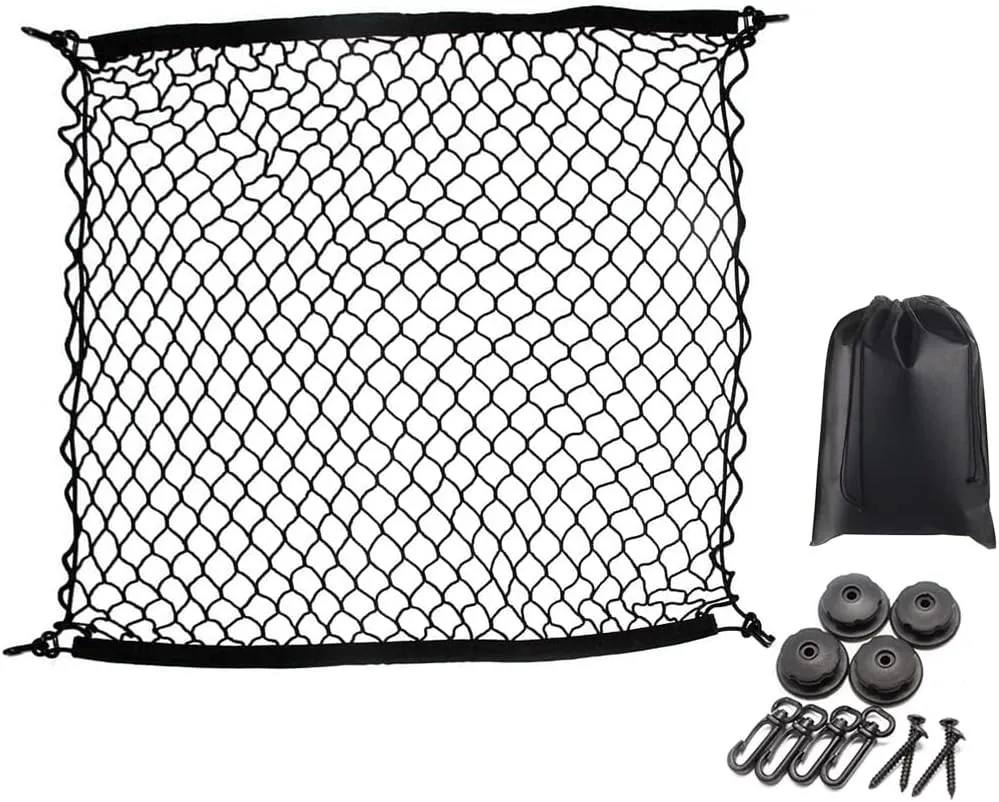 Premium Quality Adjustable Elastic Cargo Net Universal Stretchable Truck Net with Hooks,Storage Bag for Car, SUV, Truck, Pickup Trucks Black 40x40in