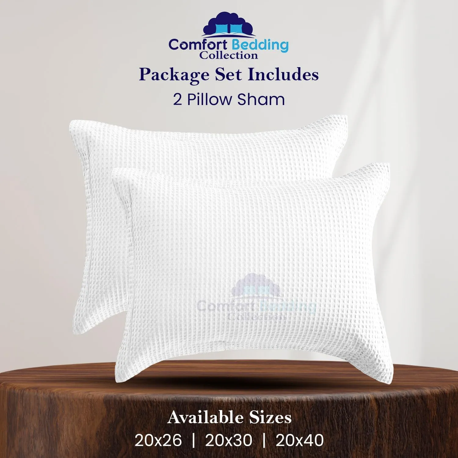 Premium Waffle Weave Queen Pillow Shams Set of 2 White 100% Organic Cotton White Waffle Weave Pillow Shams with Envelope Closure, Ultra Soft, Cozy & Decorative Pillow Cover, 20 x 30 inch