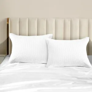 Premium Waffle Weave Queen Pillow Shams Set of 2 White 100% Organic Cotton White Waffle Weave Pillow Shams with Envelope Closure, Ultra Soft, Cozy & Decorative Pillow Cover, 20 x 30 inch