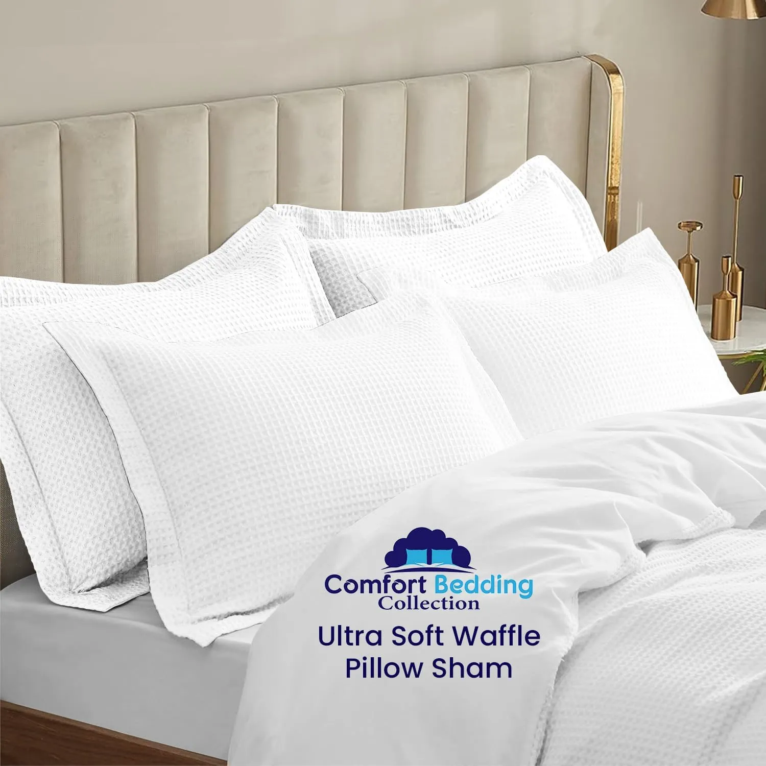 Premium Waffle Weave Queen Pillow Shams Set of 2 White 100% Organic Cotton White Waffle Weave Pillow Shams with Envelope Closure, Ultra Soft, Cozy & Decorative Pillow Cover, 20 x 30 inch