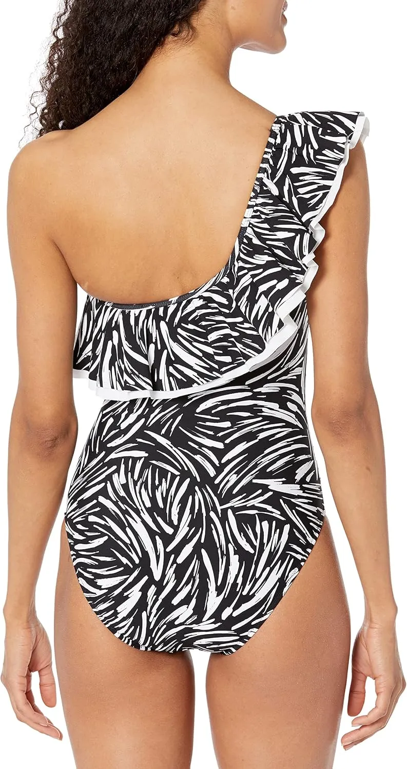 Profile by Gottex Women's Standard Black Swan Shoulder Ruffle One Piece