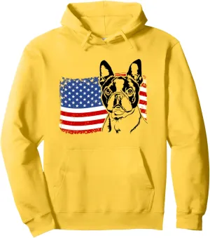 Proud Boston Terrier American US Flag Patriotic Terrier Dog Pullover Hoodie