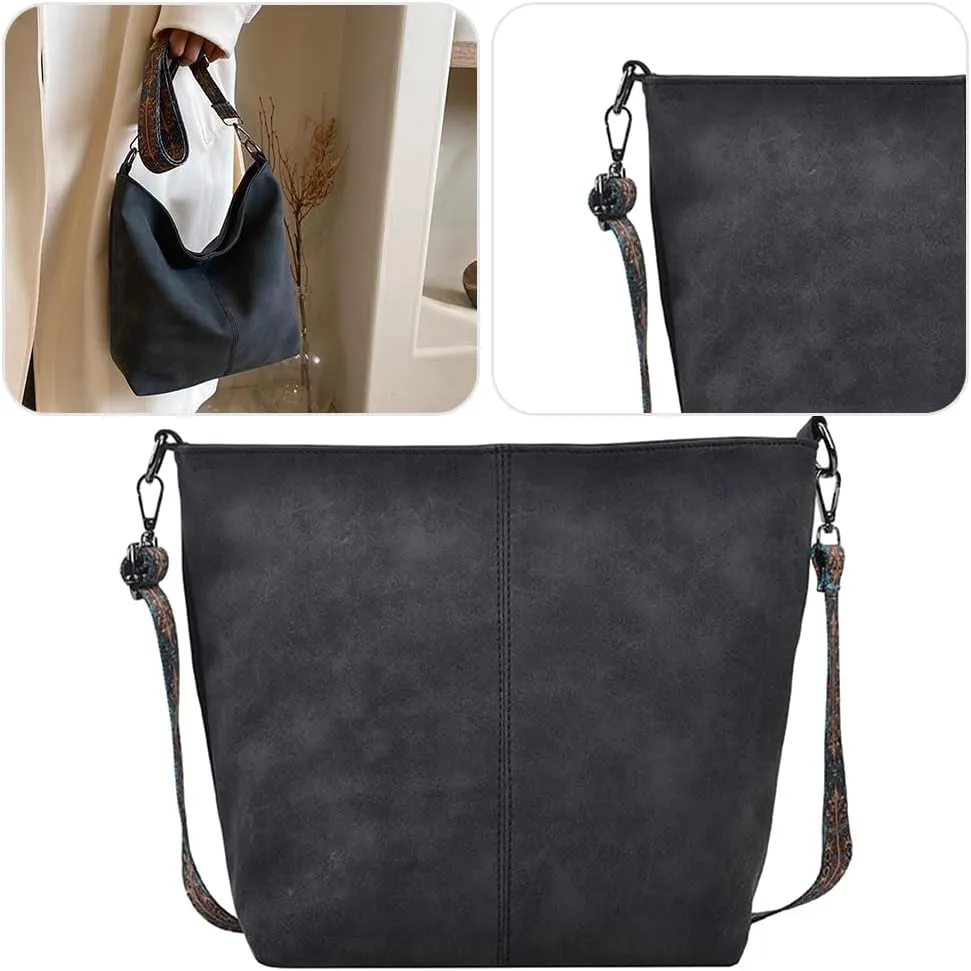 PU Large Capacity Crossbody Bag Adjustable Strap Women Bucket Tote Vintage Retro Shoulder Bag Hobo Purses Handbag