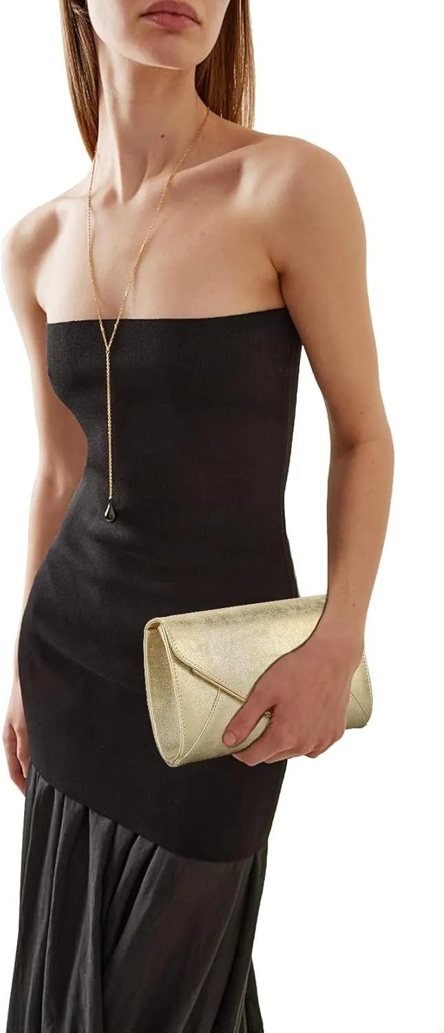 PU Leather Clutch Purses Women Evening Envelope Handbag Prom Wedding Party Foldover Bag