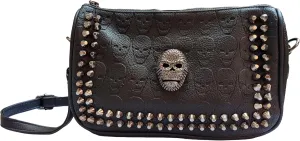PU Leather Rivet Crossbody Bag Black Skull Shoulder Purse Handbag for Women