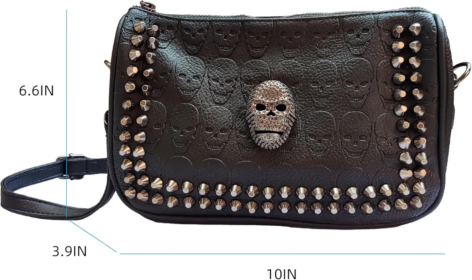 PU Leather Rivet Crossbody Bag Black Skull Shoulder Purse Handbag for Women