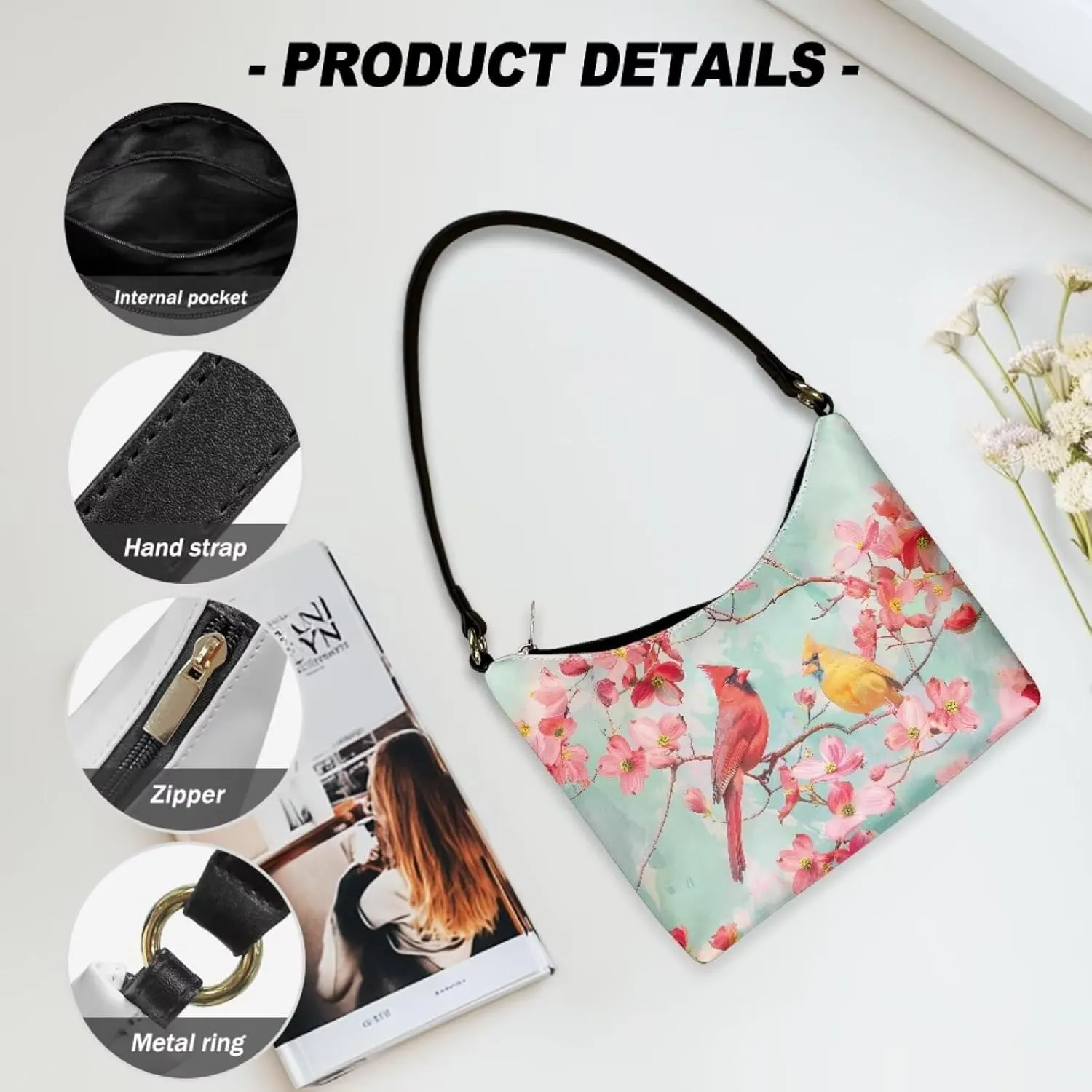 PU Leather Underarm Shoulder Bag Small Zipper Hobo Bags for Women Crescent Tote Bag for Date Travel Shopping