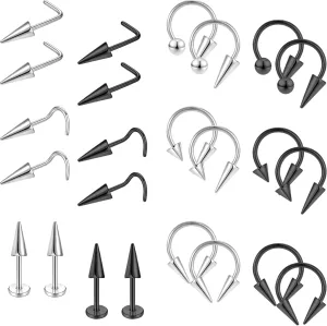 PunkTracker 16G Long Spike Septum, Nose and Piercing Jewelry for Women & Men