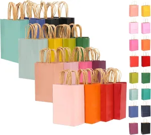 qiqee Large Kraft Paper Bags with Handles Bulk 13"x10"x5" 60-Pack Gift Bags 16 Solid Colors (Large Size) for Wedding, Baby Shower & Birthday Party