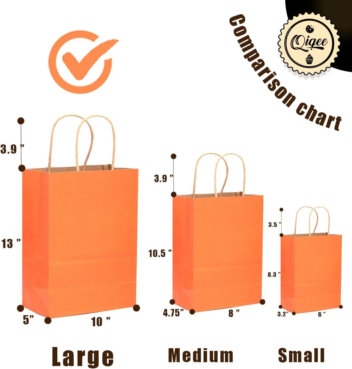 qiqee Large Kraft Paper Bags with Handles Bulk 13"x10"x5" 60-Pack Gift Bags 16 Solid Colors (Large Size) for Wedding, Baby Shower & Birthday Party