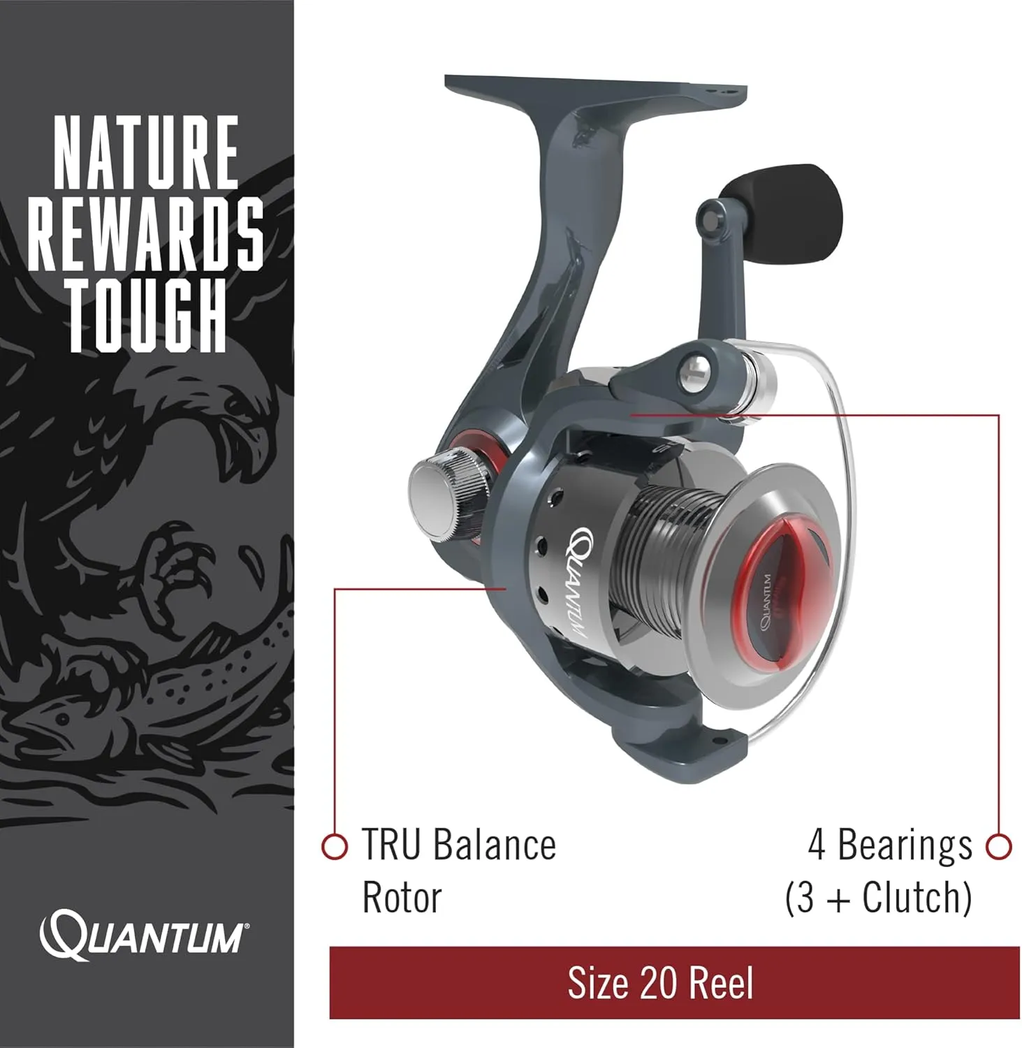 Quantum Optix Spinning Fishing Reel, 4 Bearings (3   Clutch), Anti-Reverse with Smooth, Precisely-Aligned Gears, Clam Packaging