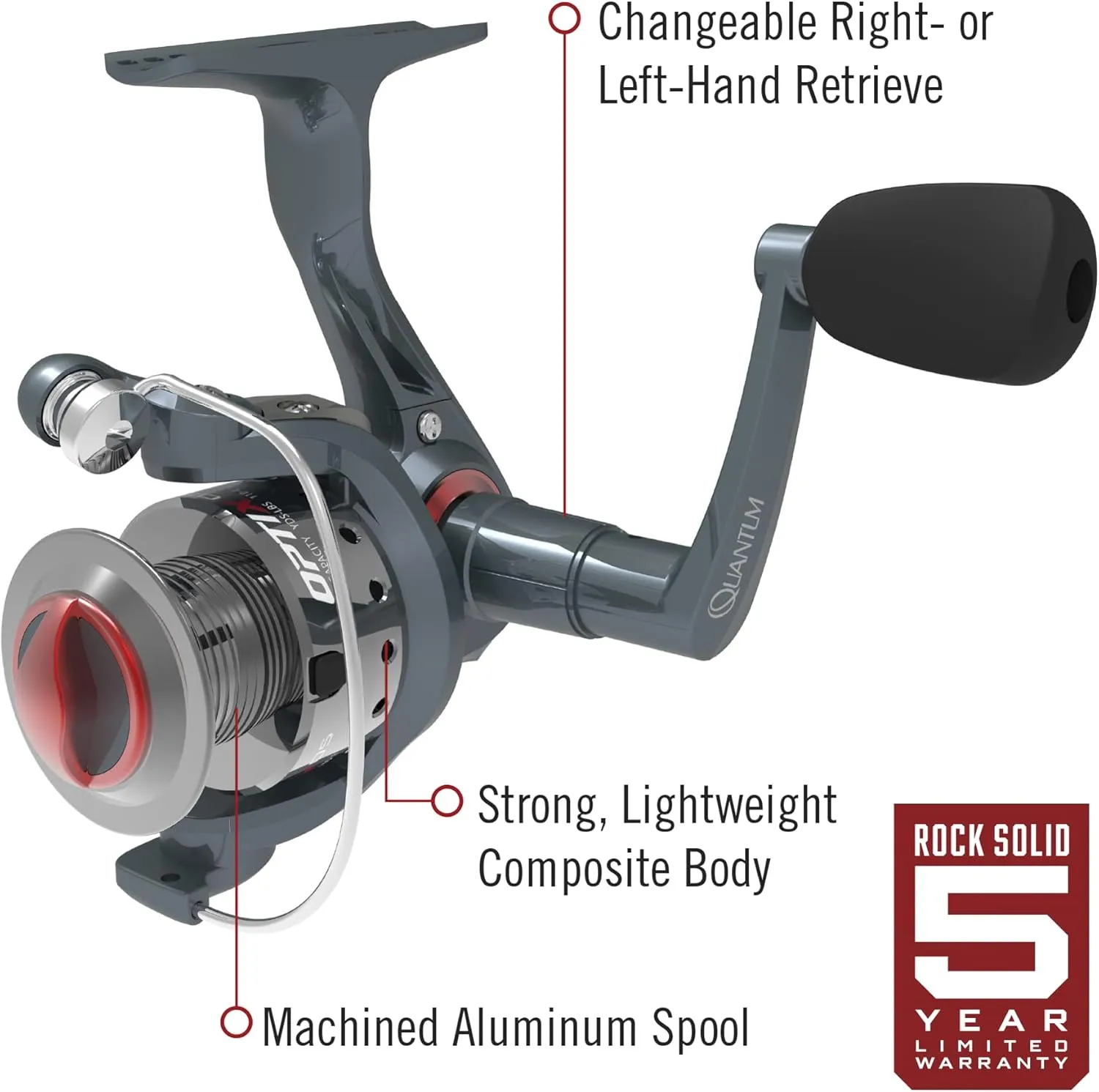 Quantum Optix Spinning Fishing Reel, 4 Bearings (3   Clutch), Anti-Reverse with Smooth, Precisely-Aligned Gears, Clam Packaging
