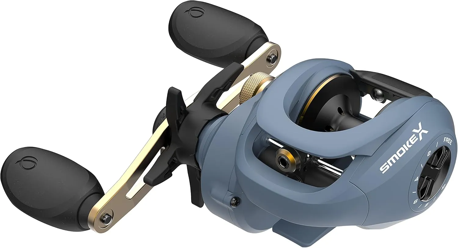 Quantum Smoke X Baitcast Fishing Reel, Size 100 Reel, One-Piece Aluminum X-Frame and Double Anodized Aluminum Spool, Blue