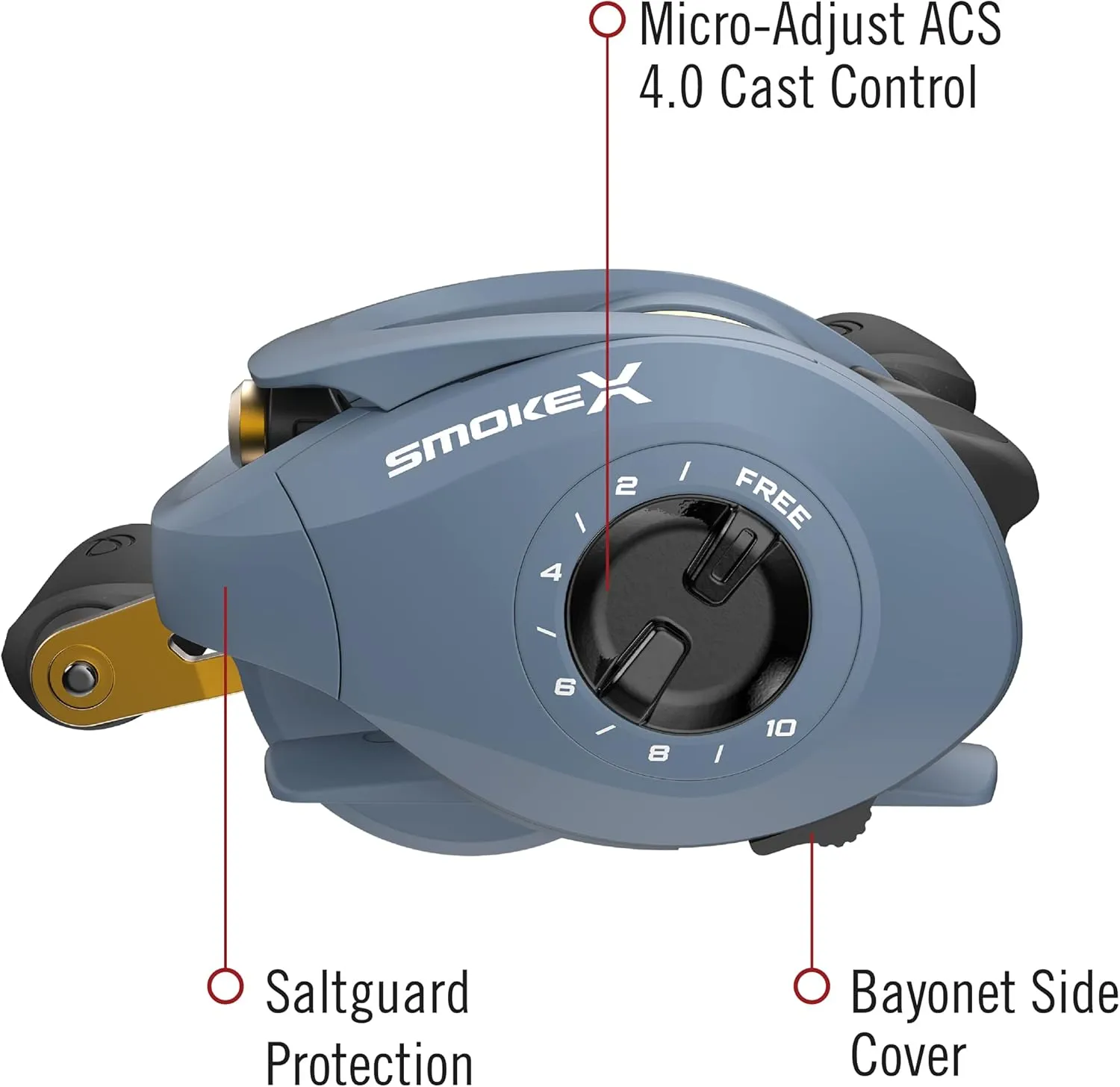 Quantum Smoke X Baitcast Fishing Reel, Size 100 Reel, One-Piece Aluminum X-Frame and Double Anodized Aluminum Spool, Blue