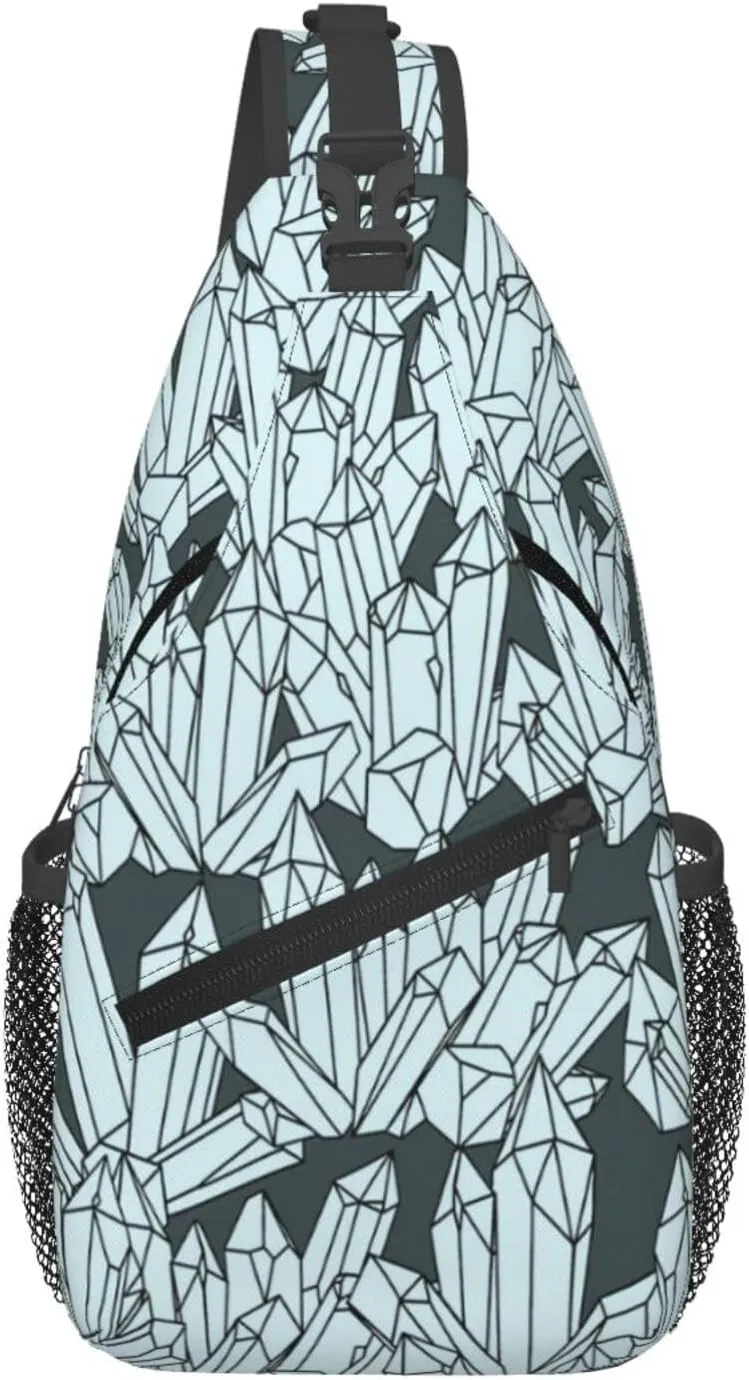 Quartz Crystals Pattern Sling Backpack Chest Bag Fashion Crossbody Shoulder Bags Casual Daypack For Men Women