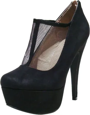 Qupid Women's Penelope129 Black Faux Suede Mesh Round Toe Platform Bootie 7.0 M US