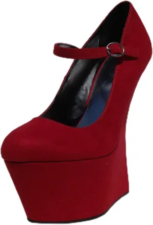 Qupid Women's Revenge01 Red Faux Suede Mary Jane Platform Wedge 6.0 M US