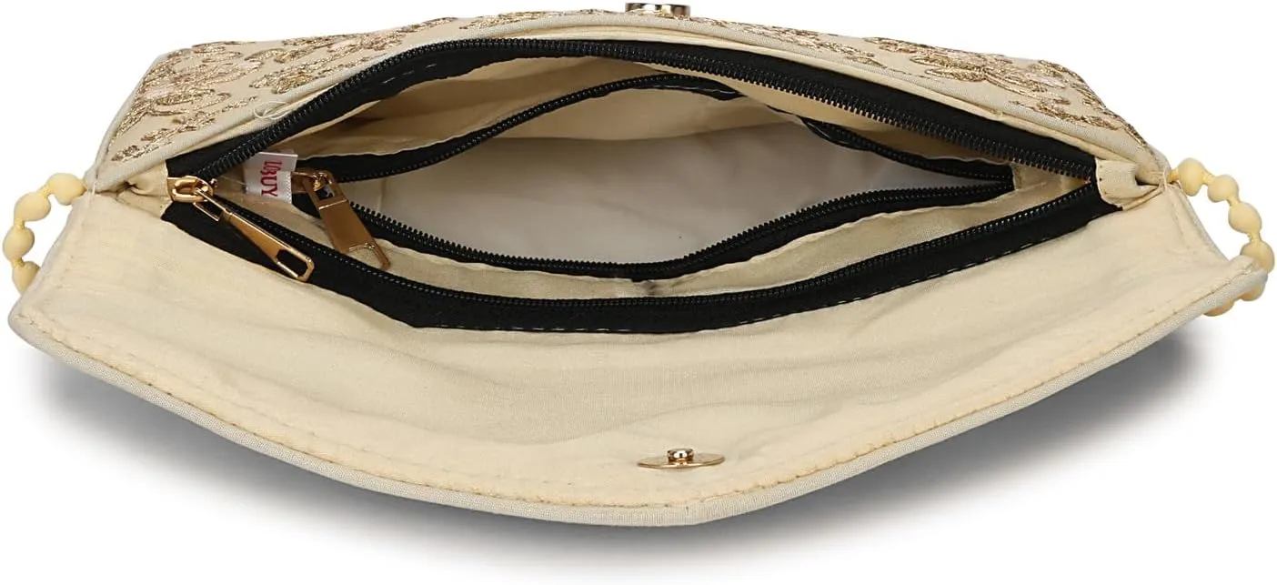 Rajasthani Indian Art Sling Bag Foldover Clutch Purse For Women, Indian Handcrafted Foldover Sling Clutch