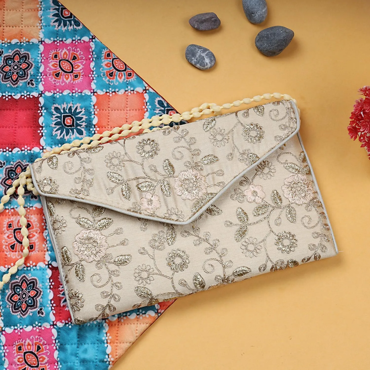 Rajasthani Indian Art Sling Bag Foldover Clutch Purse For Women, Indian Handcrafted Foldover Sling Clutch