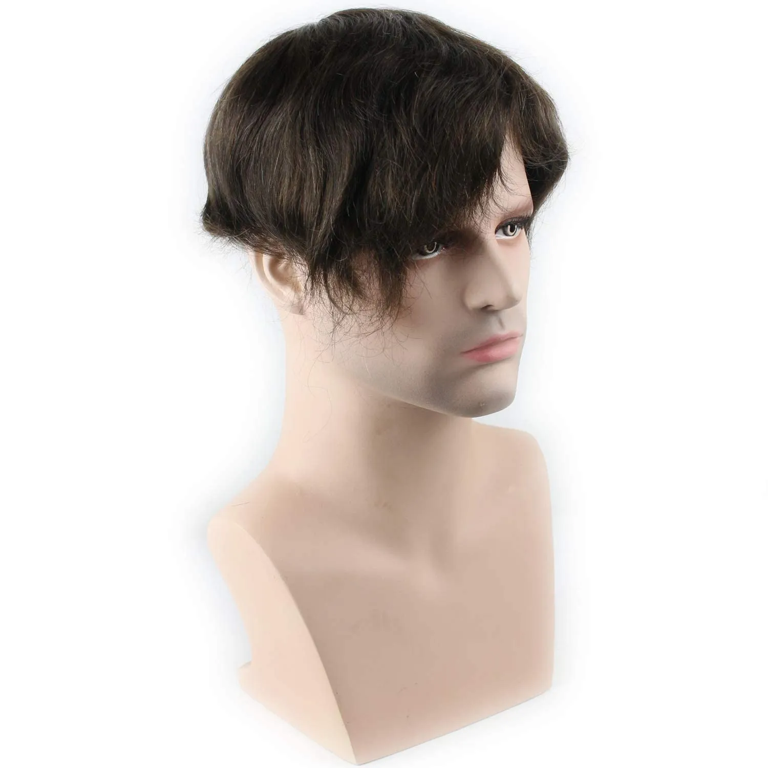 Real Human Hair French Lace with PU Thin Skin Stock Men's Toupee Hair Pieces #4 Color