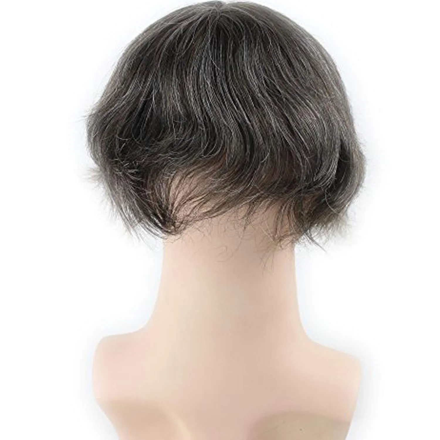 Real Human Hair French Lace with PU Thin Skin Stock Men's Toupee Hair Pieces #5 Mix 10% Grey Hair Color