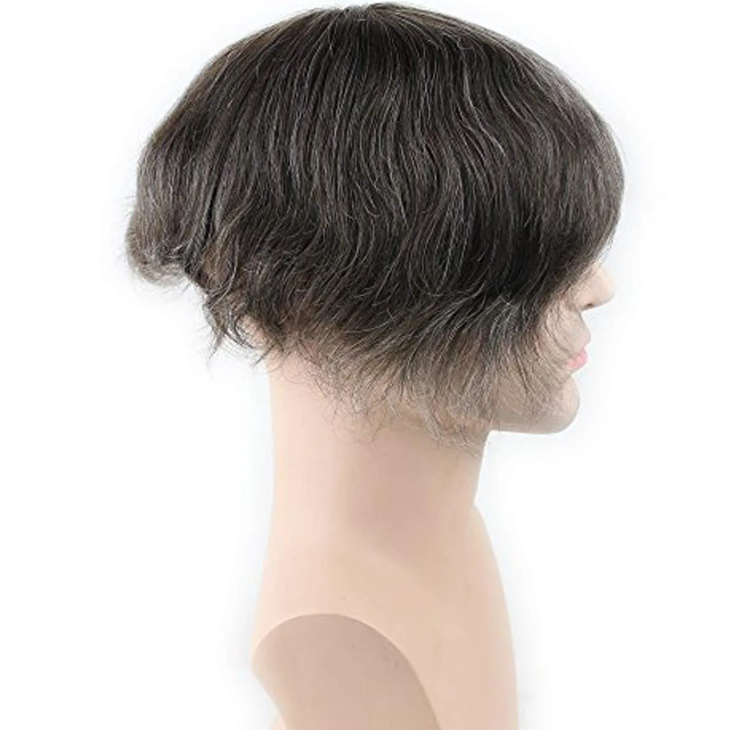 Real Human Hair French Lace with PU Thin Skin Stock Men's Toupee Hair Pieces #5 Mix 10% Grey Hair Color
