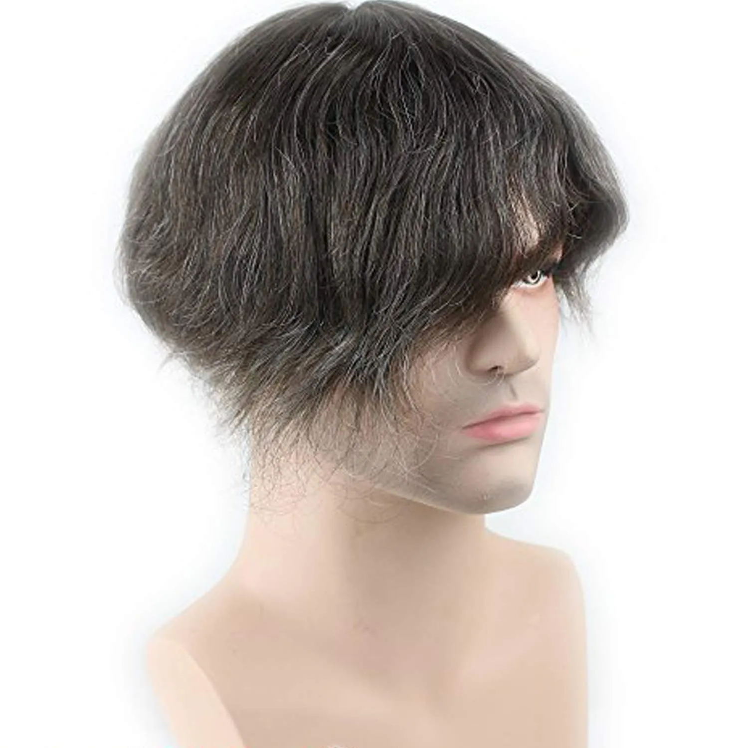 Real Human Hair French Lace with PU Thin Skin Stock Men's Toupee Hair Pieces #5 Mix 10% Grey Hair Color