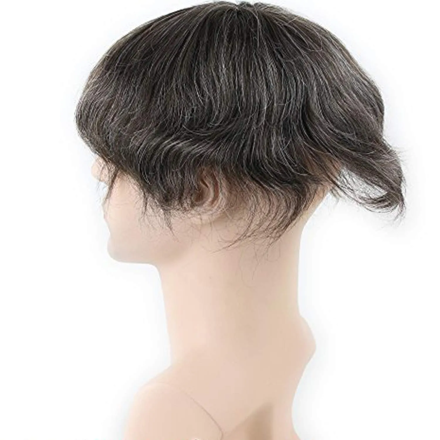 Real Human Hair French Lace with PU Thin Skin Stock Men's Toupee Hair Pieces #5 Mix 10% Grey Hair Color