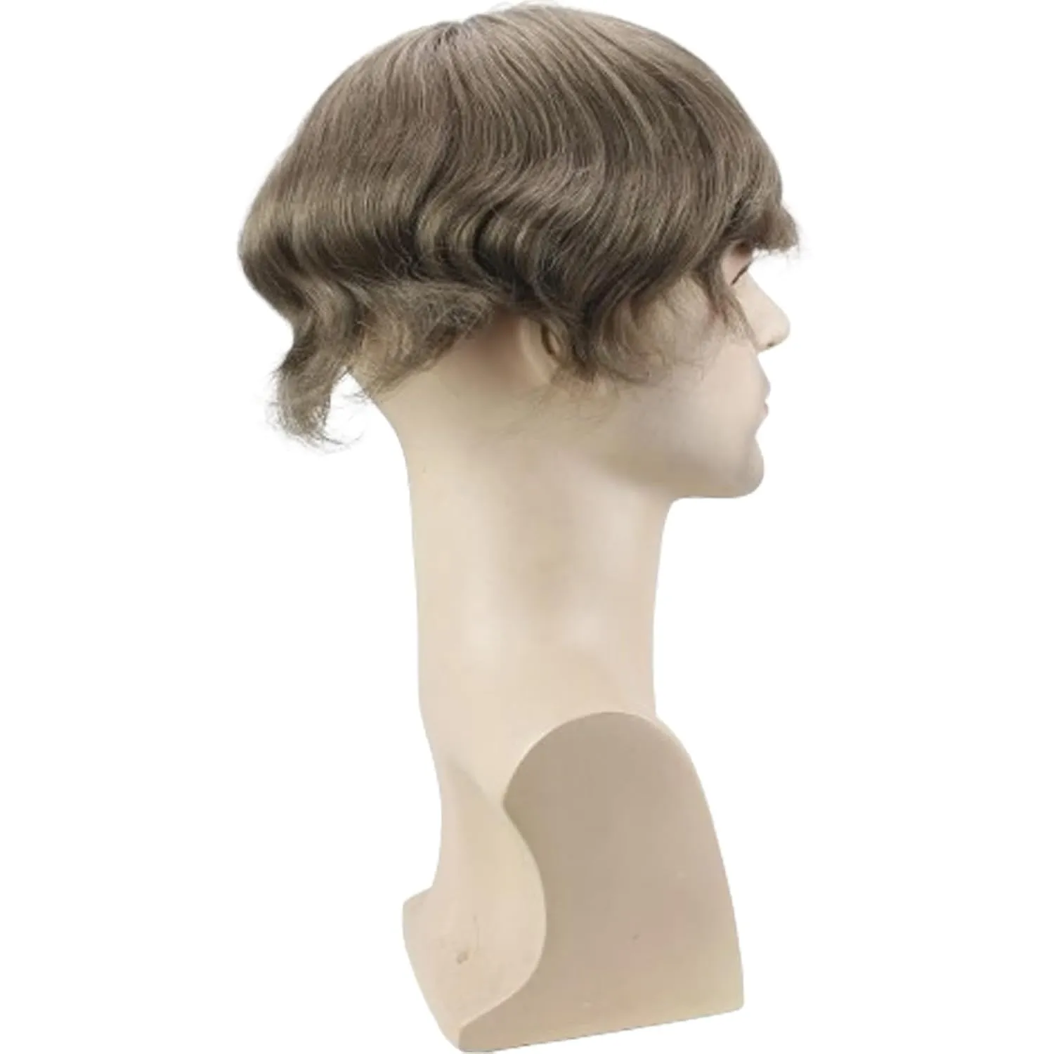 Real Human Hair Mono Lace with PU Thin Skin Men's Toupee Hair Pieces #7 Light Brown Color
