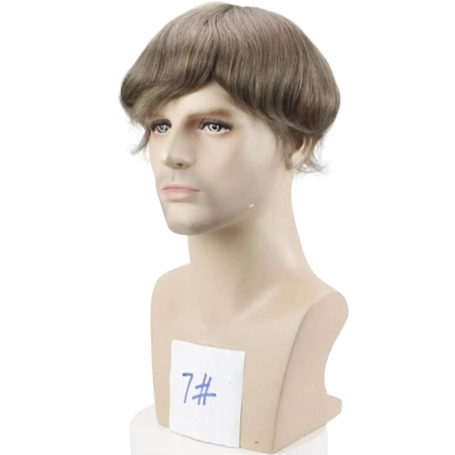 Real Human Hair Mono Lace with PU Thin Skin Men's Toupee Hair Pieces #7 Light Brown Color