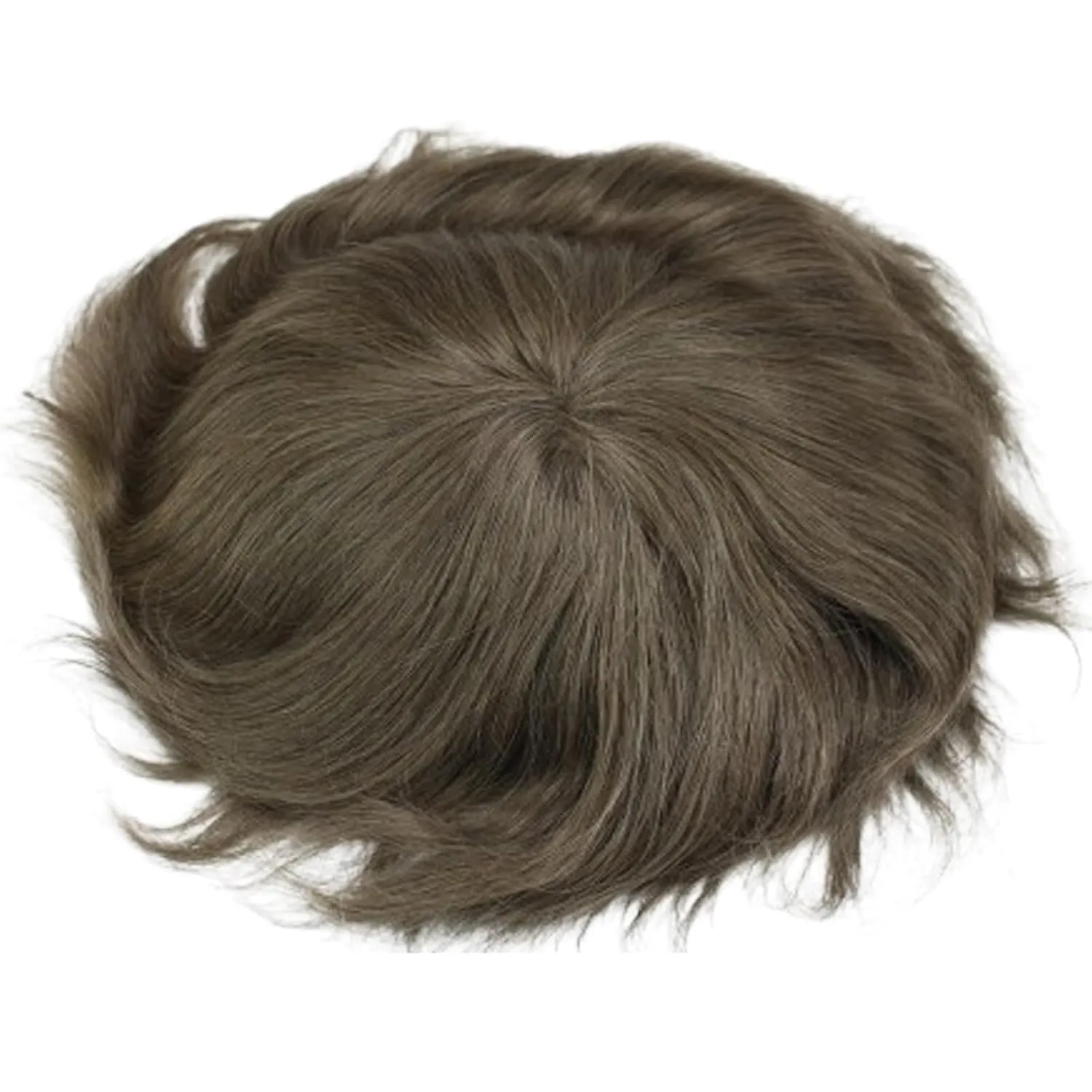 Real Human Hair Mono Lace with PU Thin Skin Men's Toupee Hair Pieces #7 Light Brown Color
