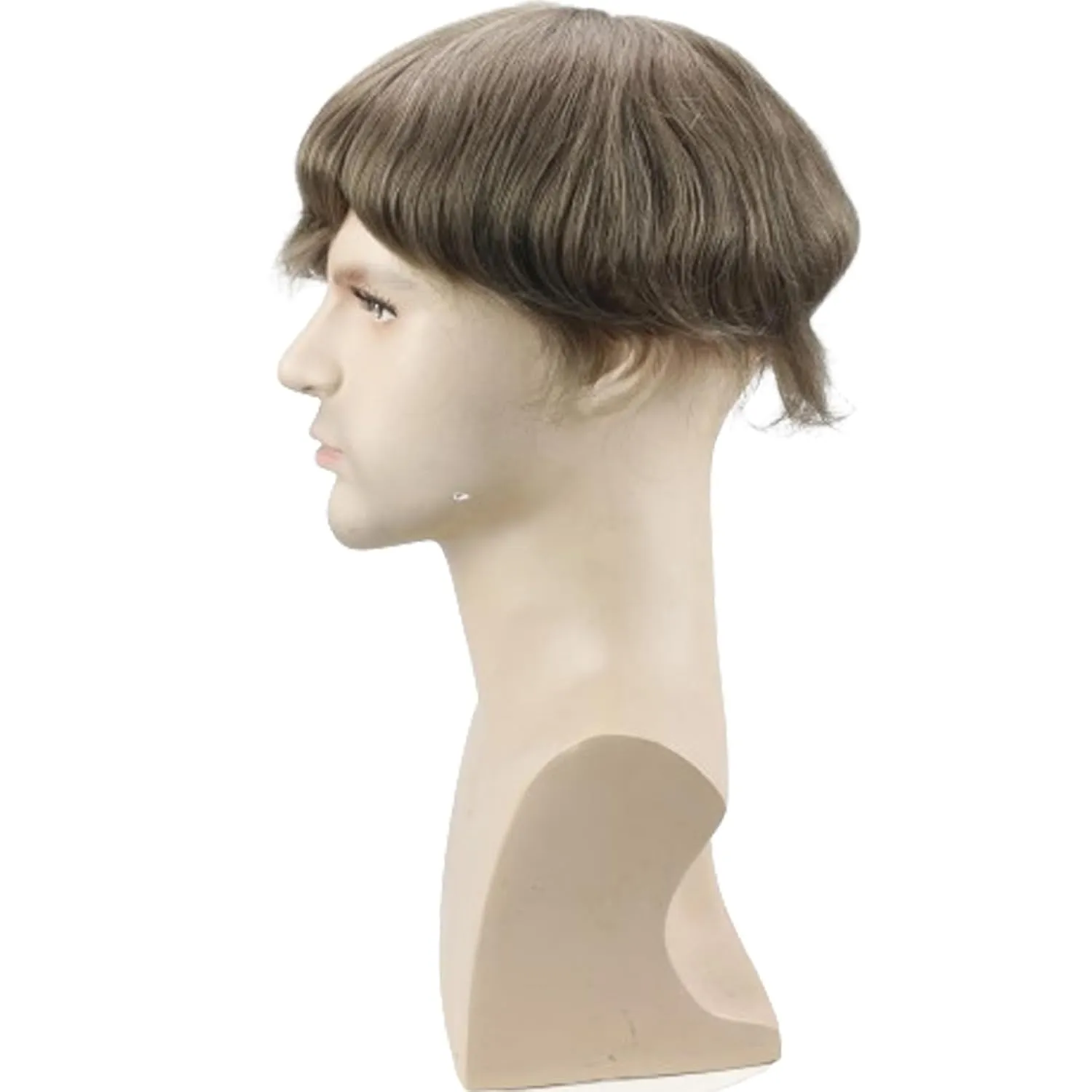 Real Human Hair Mono Lace with PU Thin Skin Men's Toupee Hair Pieces #7 Light Brown Color
